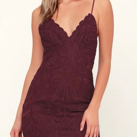 Bardot Gia Embroidered Lace Mesh Cocktail Bodycon Dress In Burgundy Size 8 - Picture 2 of 15